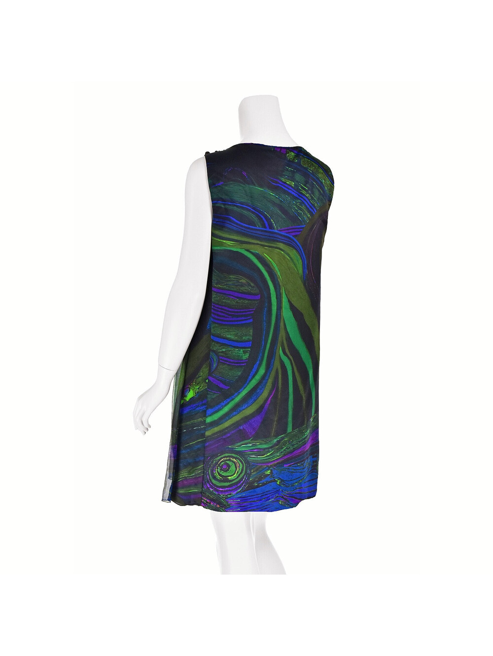 ALBERTA FERRETTI Colorful Silk Chiffon Mini Tent Dress w Beaded Neckline, SZ 6 - Picture 5 of 8